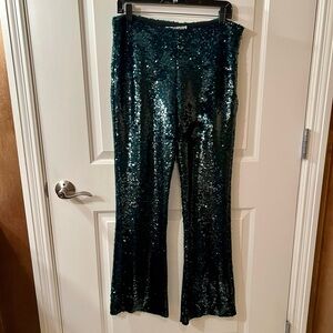 Green Sequin Flare Pants